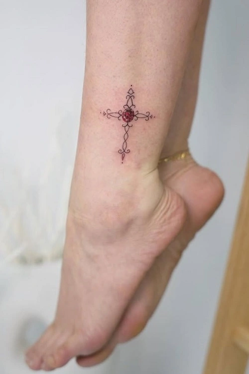 Ankle Cross Tattoos for Women