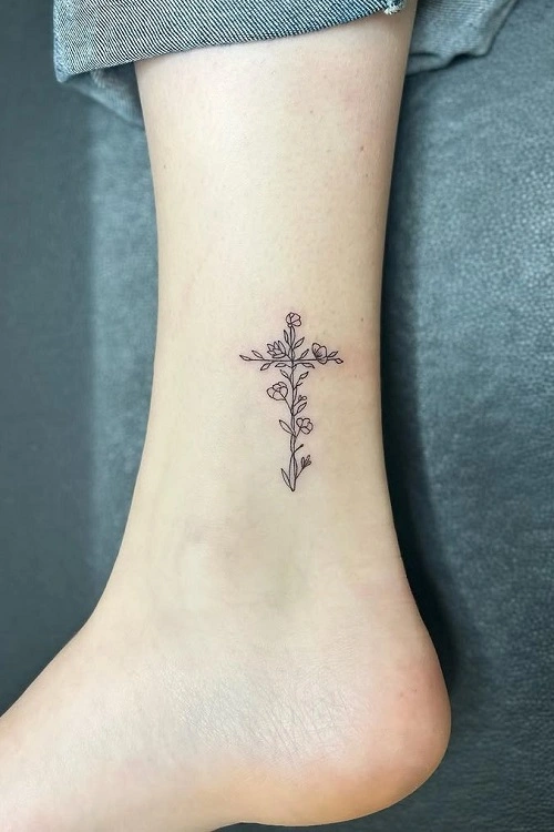 Ankle Cross Tattoos for Women