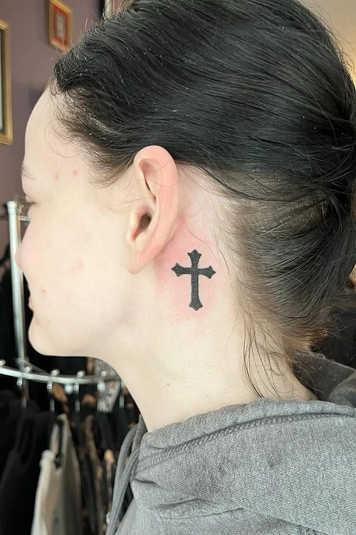 Cross Tattoos for Women Behind Ear