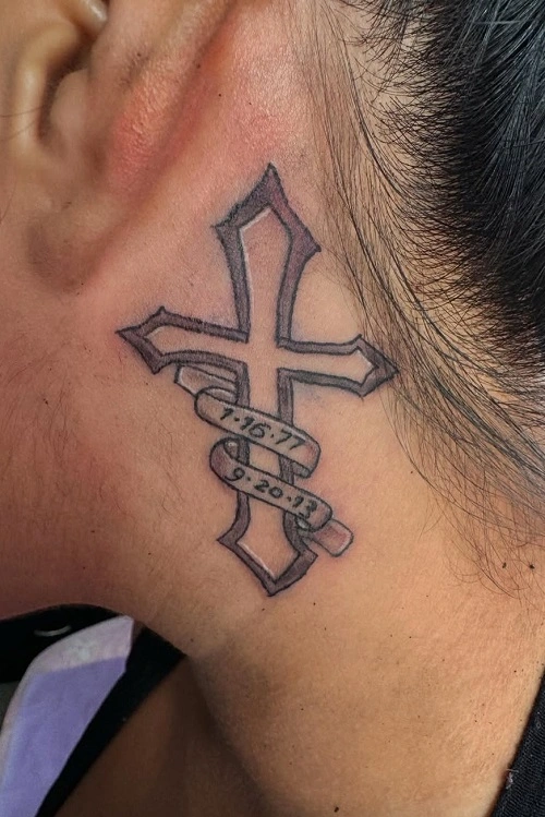 Cross Tattoos for Women Behind Ear