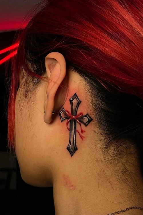  Cross Tattoos for Women Behind Ear