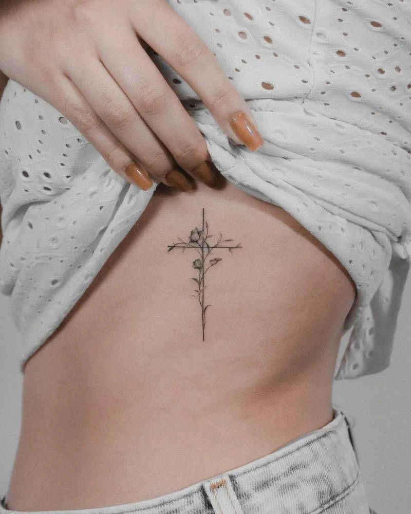 Cross Tattoos for Women on Ribs