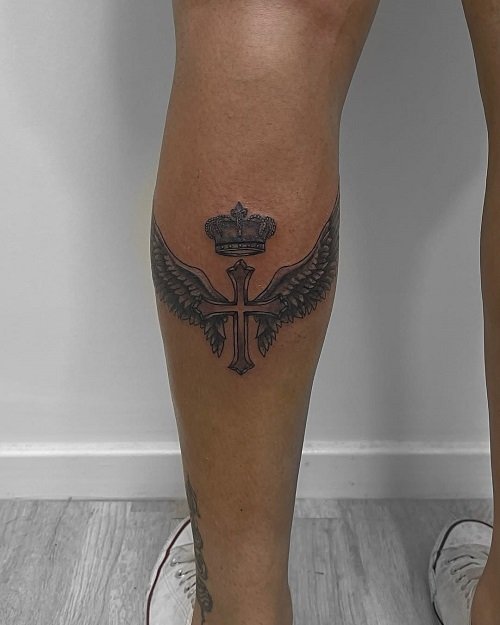 Cross and Angel Wings Tattoo for Women