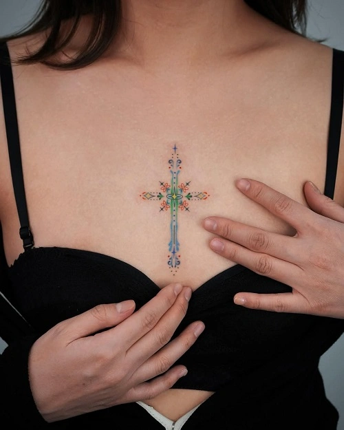 Cross with Mandala Tattoo for Women