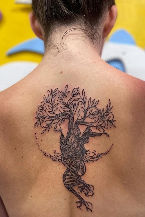 Woman Tree Back Tattoo