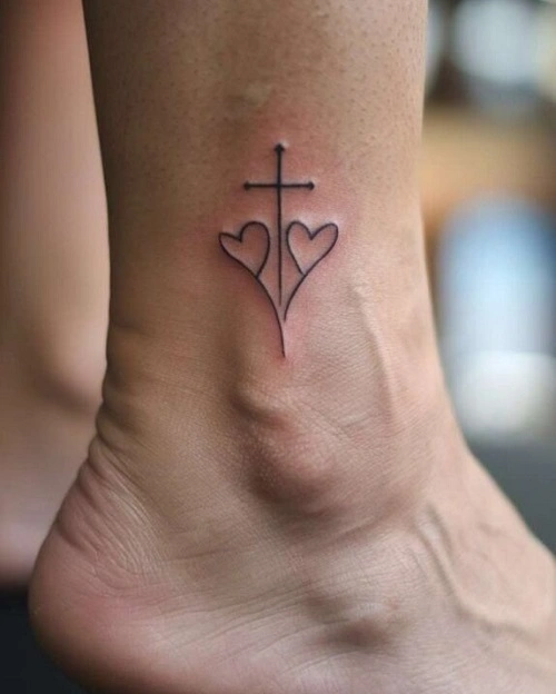 Women's Heart and Cross Tattoo