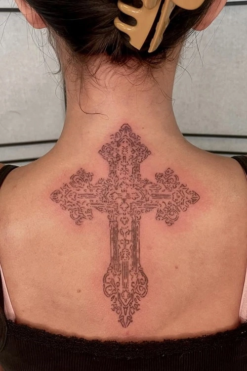 Cross Tattoos for Women on Neck