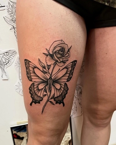 Butterfly Front Thigh Tattoo for Women