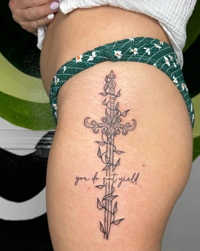 Cross Thigh Tattoos for Women