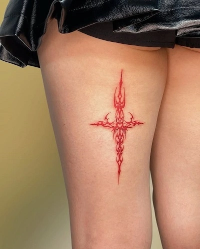 Cross Thigh Tattoos for Women
