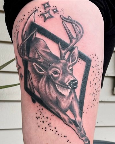 Deer Outer Thigh Tattoos for Women
