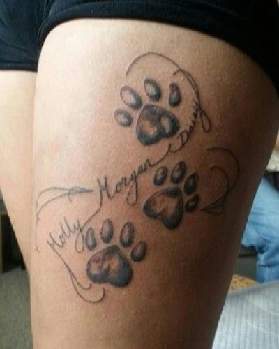 Dog Paws Outer Thigh Tattoos for Women