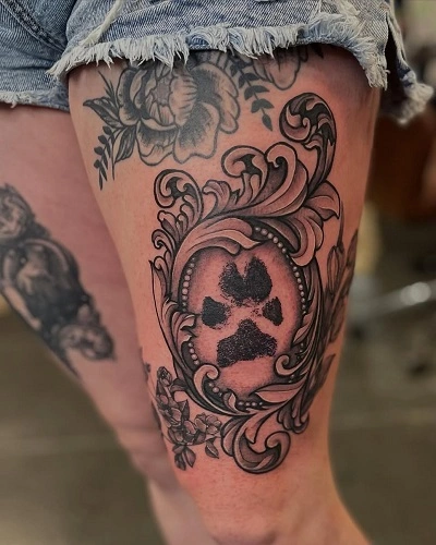 Dog Paws Outer Thigh Tattoos for Women
