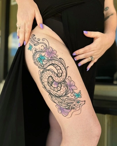 Dragon Outer Thigh Tattoos for Women