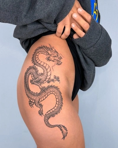 Dragon Outer Thigh Tattoos for Women