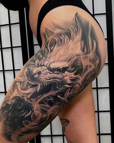 Dragon Thigh Tattoos for Women