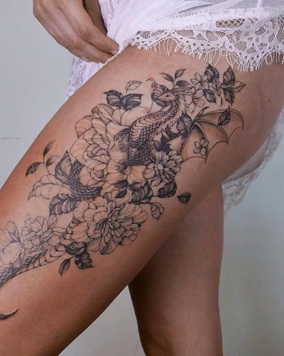 Dragon Thigh Tattoos for Women