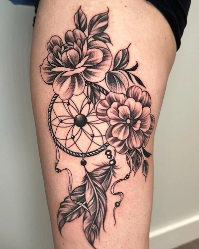 Dreamcatcher Thigh Tattoos for Women