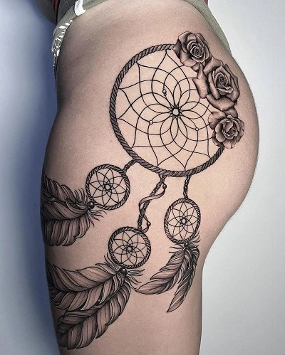 Dreamcatcher Thigh Tattoos for Women