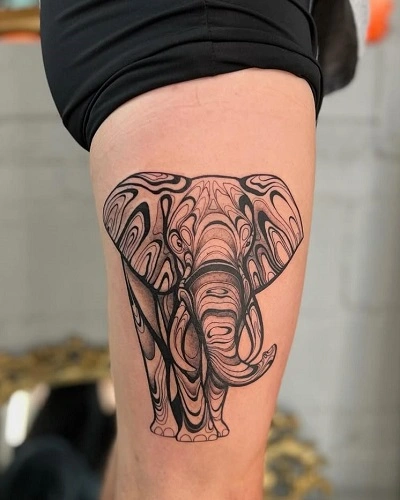 Elephant Outer Thigh Tattoos for Women