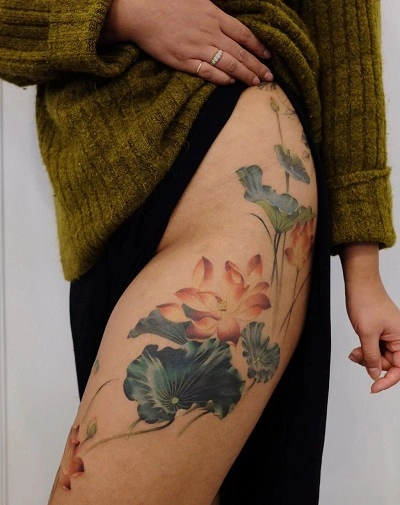 Floral Tattoo Outer Thigh for Women