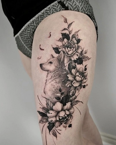 Floral Tattoo Outer Thigh for Women