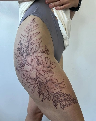 Flower Thigh Tattoos for Women
