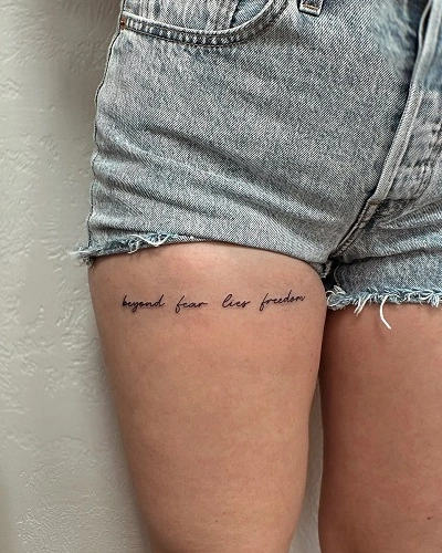 Front Thigh Quote Tattoos for Women
