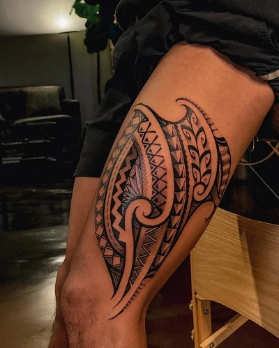 Front Thigh Tattoos Tribal Women