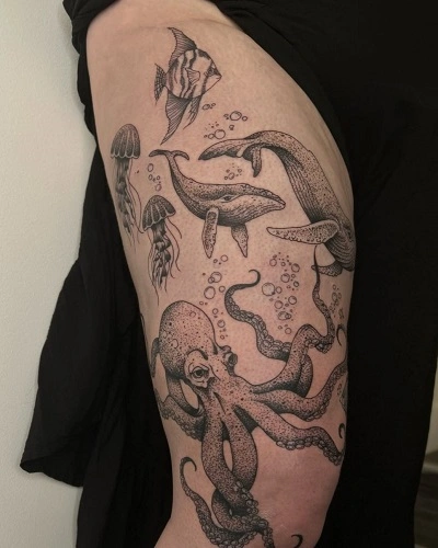 Front of Thigh Animal Tattoos for Women