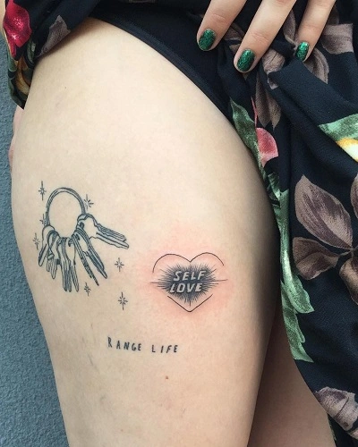 Love Heart Outer Thigh Tattoos for Women