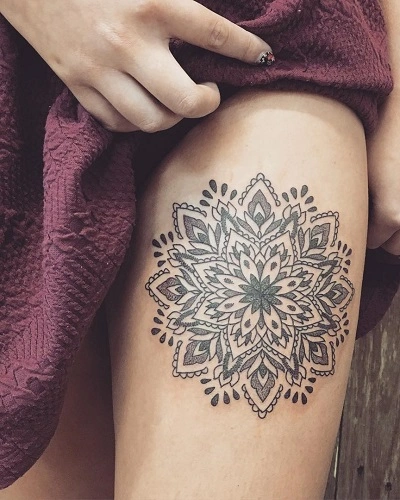 Mandala Front Thigh Tattoos for Women