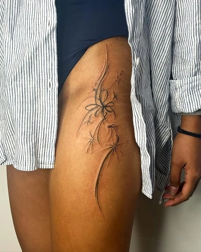 Simple Front Thigh Tattoos for Women