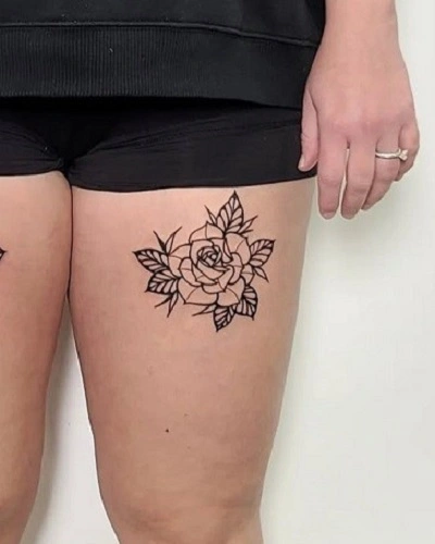 Simple Front Thigh Tattoos for Women