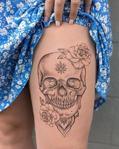 Skull Thigh Tattoos for Women
