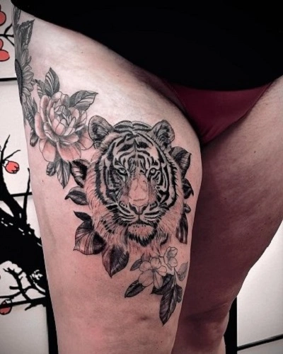 Tiger Thigh Tattoos for Women