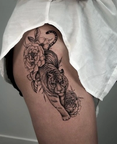 Tiger Thigh Tattoos for Women