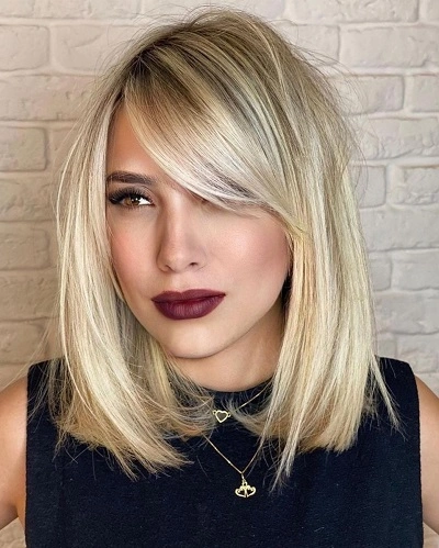 Blunt Lob with Side Part Hair