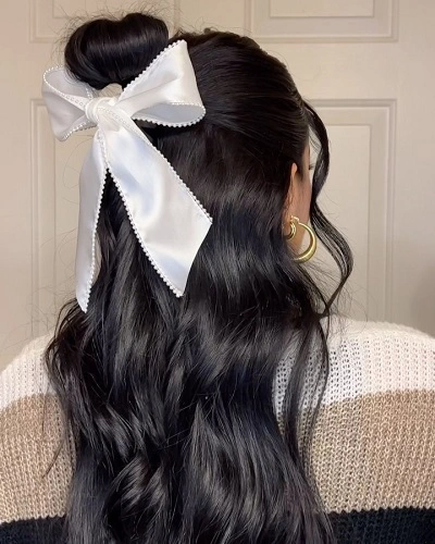 Half Up Velvet Bow Hairstyle