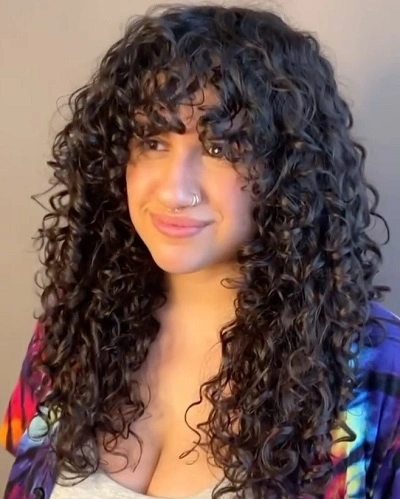 Curly Curtain Bangs with Long Hair