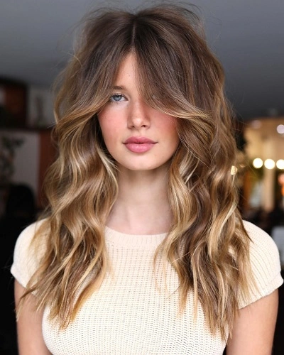 Curtain Bangs with Mid Length Cut