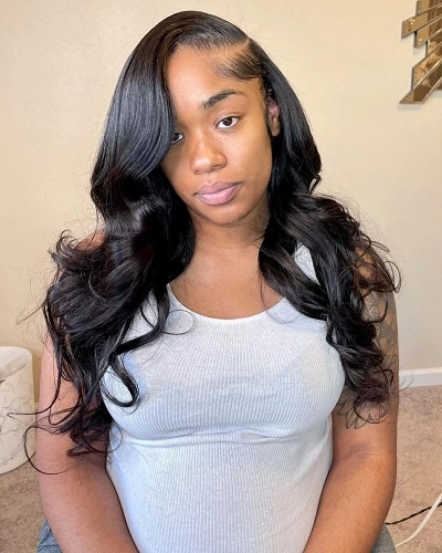 Deep Side Part with Loose Curls