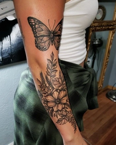 Female Butterfly Tattoo Arm Sleeve