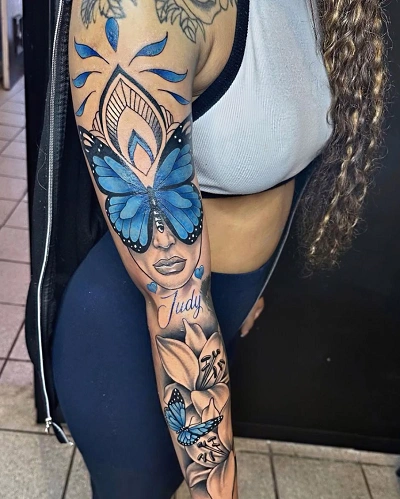 Female Butterfly Tattoo Arm Sleeve