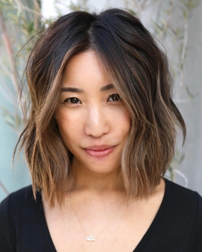 Shoulder Length Lob with Side Part