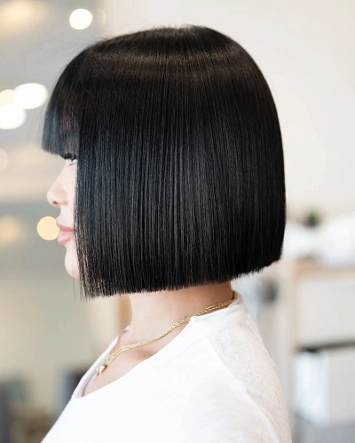 Straight Cut with Blunt Bangs