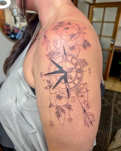 Compass Shoulder Tattoos for Women