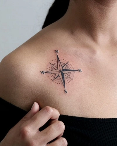 Compass Shoulder Tattoos for Women