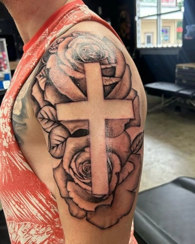 Cross Tattoos for Women on Shoulder