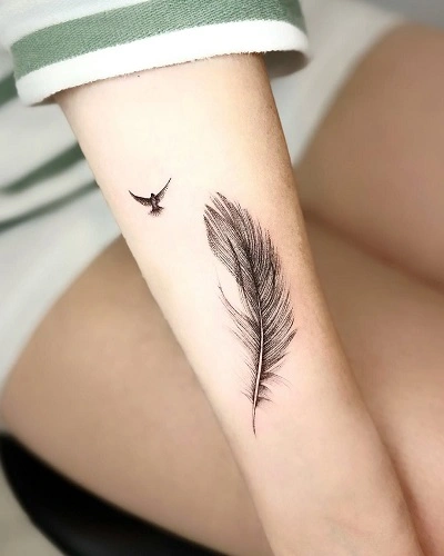 Feather Forearm Tattoos for Women